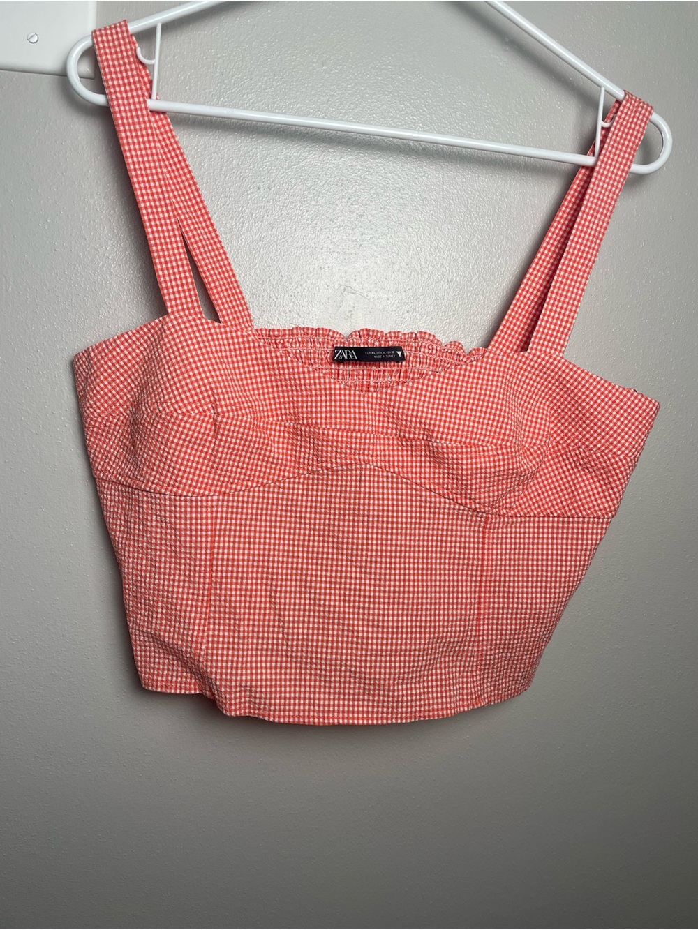Zara Orange Gingham Square-Neck Crop Top